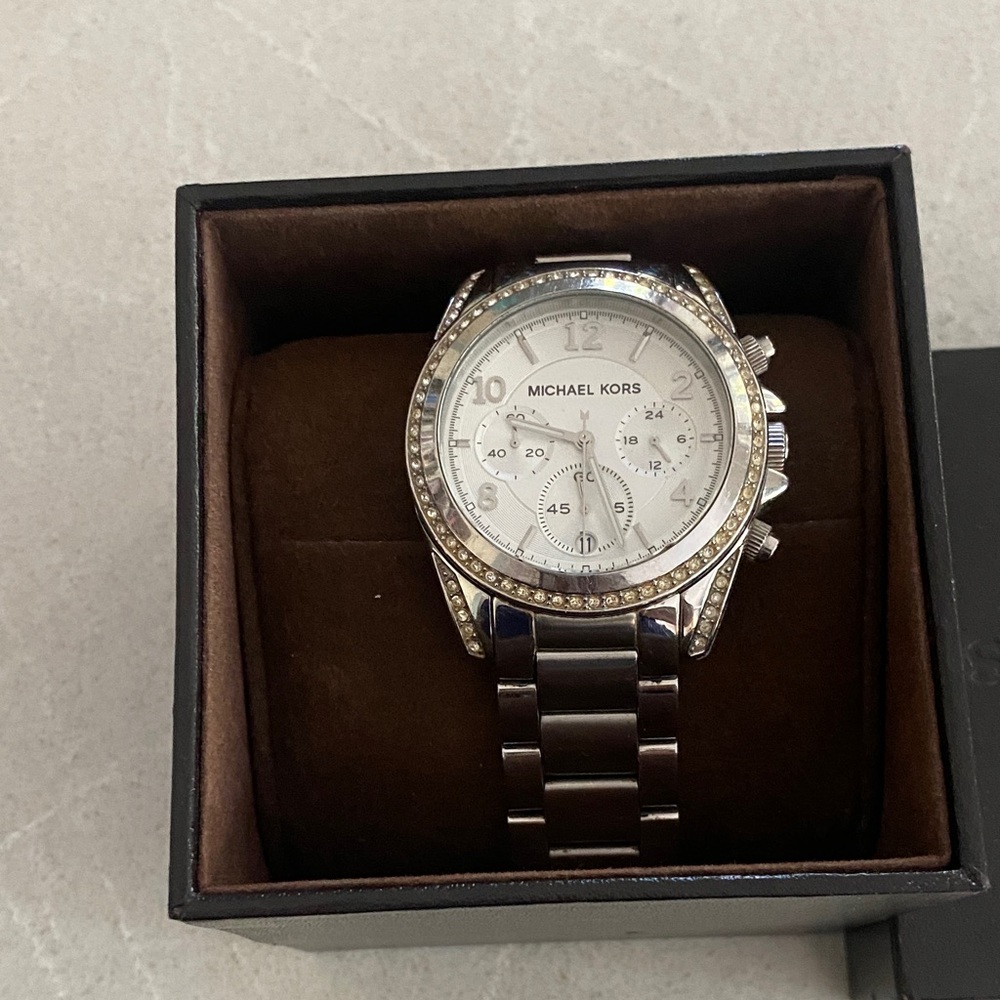 Michael Kors Silver Chronograph Watch with Crystal Details